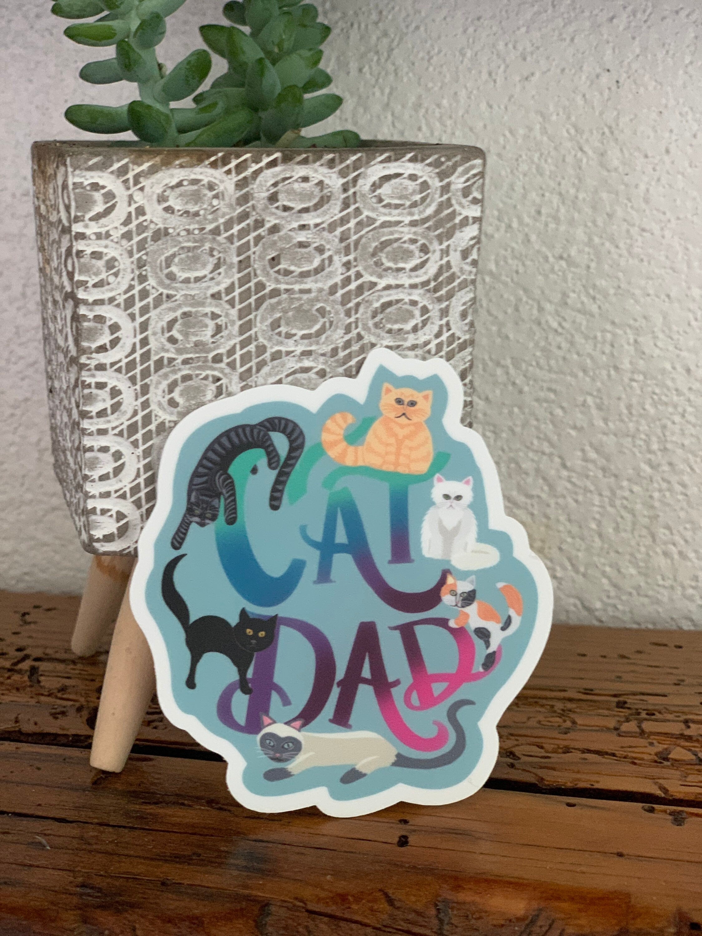 Cat Dad Sticker – Waterproof Vinyl Decal for Laptop, Water Bottle – Original Illustration
