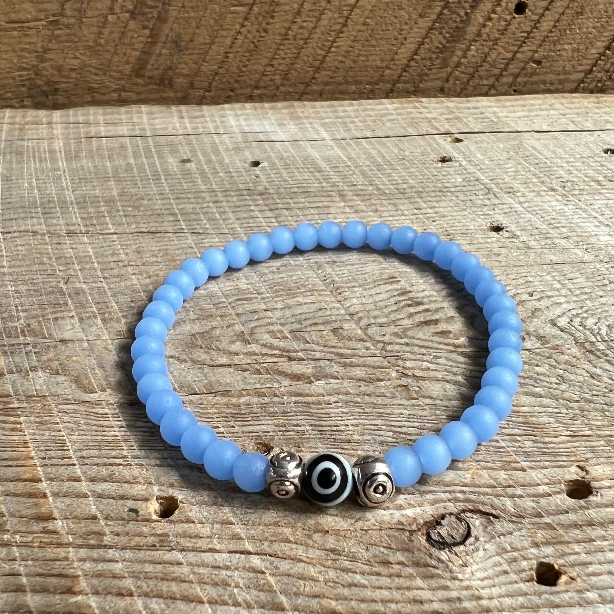 SariBlue® Cultured Seaglass Evil Eye Bracelet - Cornflower Blue MINI