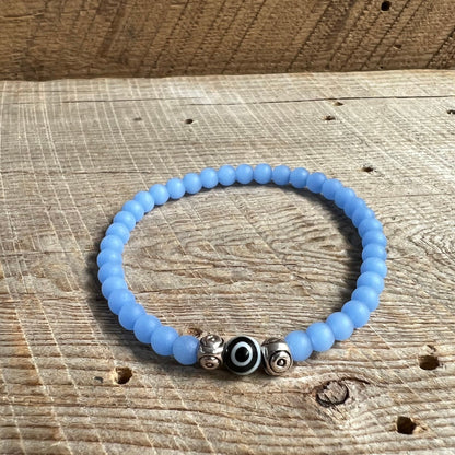 SariBlue® Cultured Seaglass Evil Eye Bracelet - Cornflower Blue MINI