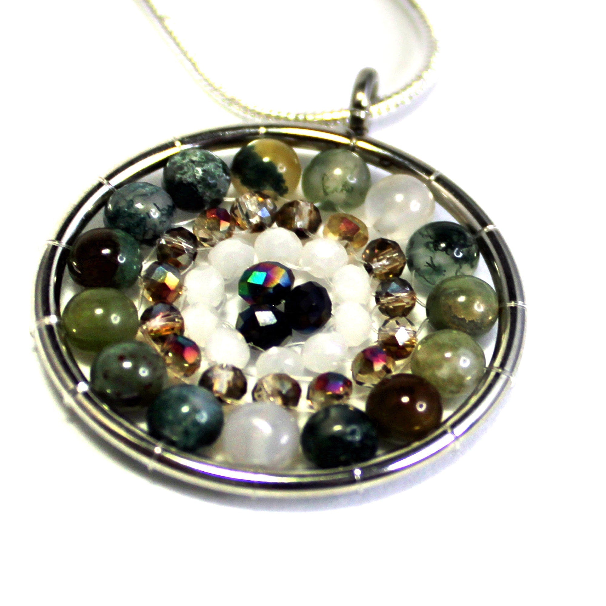 Elegant Mandala Pendant necklace highlighting a unique fancy jasper stone, ideal gift for mindfulness and zen jewelry.