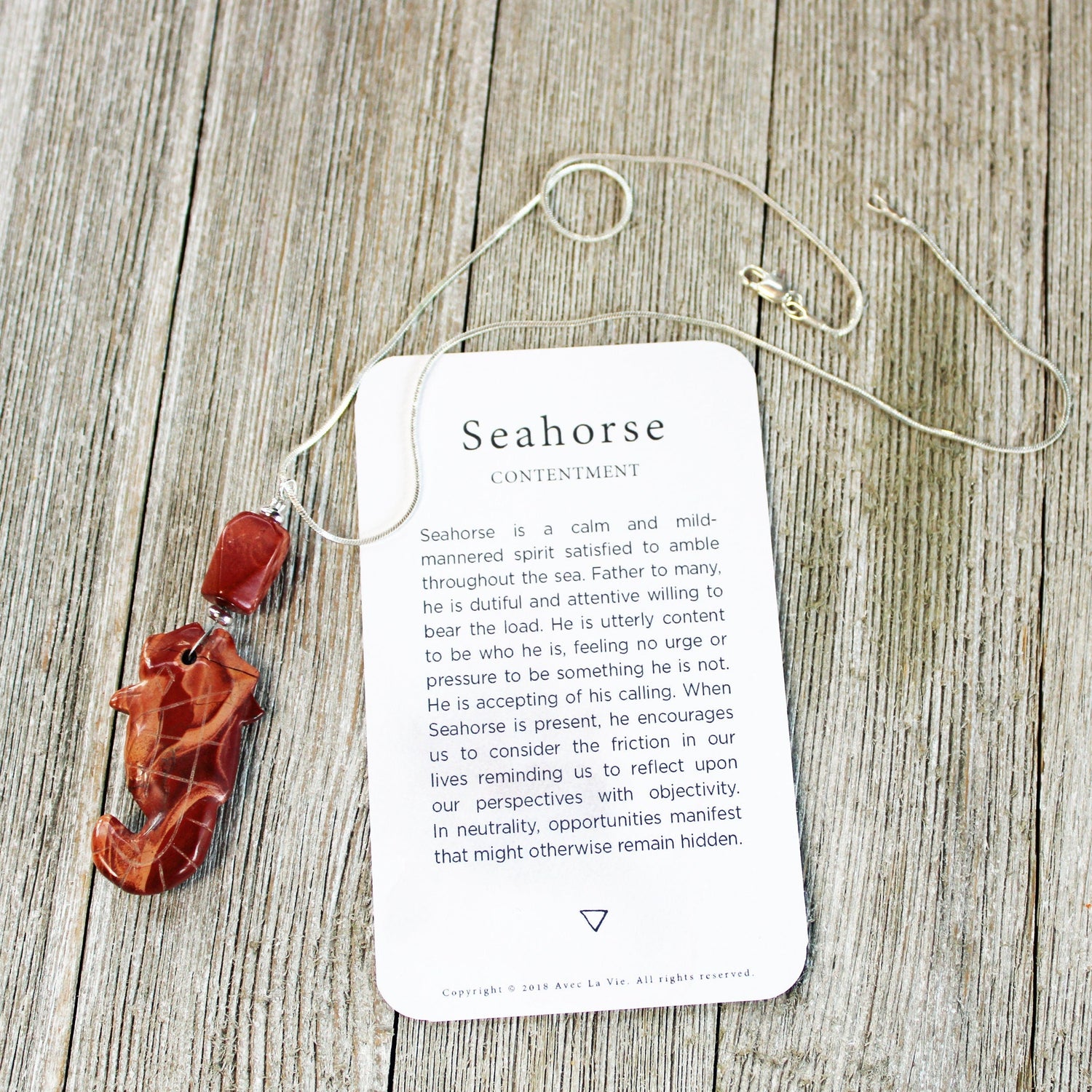 SEA HORSE PENDANT - Unisex Necklace featuring a stunning two-inch red jasper seahorse pendant, ideal for ocean lovers.