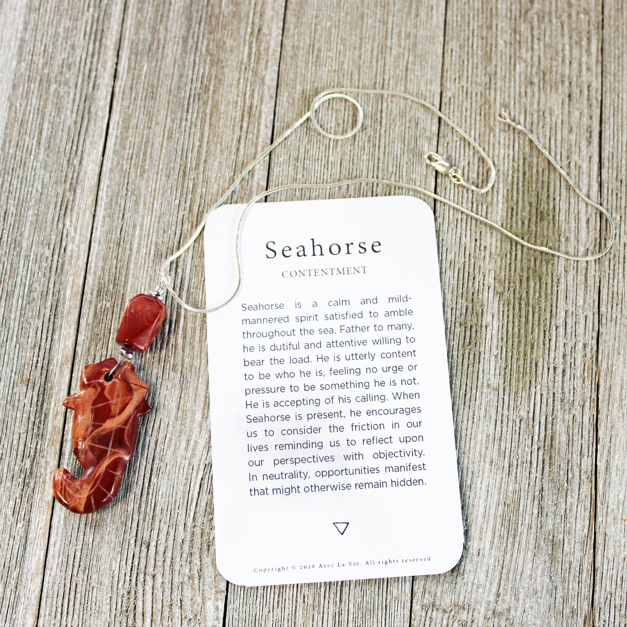 SEA HORSE PENDANT - Unisex Necklace featuring a stunning two-inch red jasper seahorse pendant, ideal for ocean lovers.