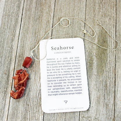 SEA HORSE PENDANT - Unisex Necklace featuring a stunning two-inch red jasper seahorse pendant, ideal for ocean lovers.
