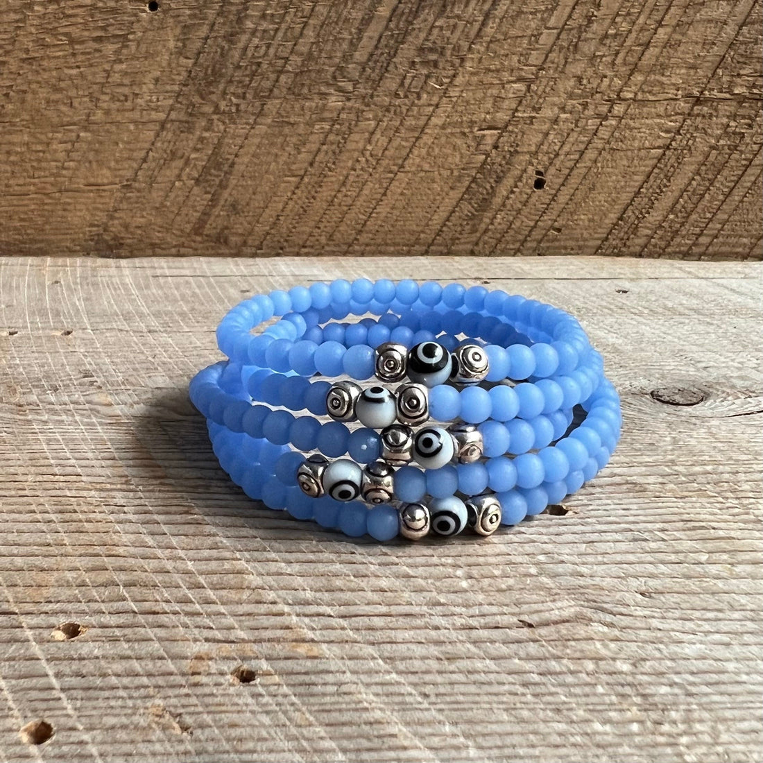 SariBlue® Cultured Seaglass Evil Eye Bracelet - Cornflower Blue MINI