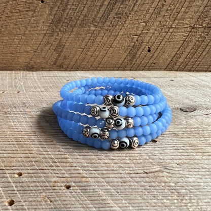 SariBlue® Cultured Seaglass Evil Eye Bracelet - Cornflower Blue MINI