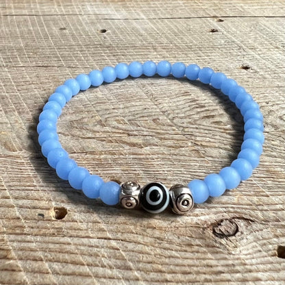 SariBlue® Cultured Seaglass Evil Eye Bracelet - Cornflower Blue MINI