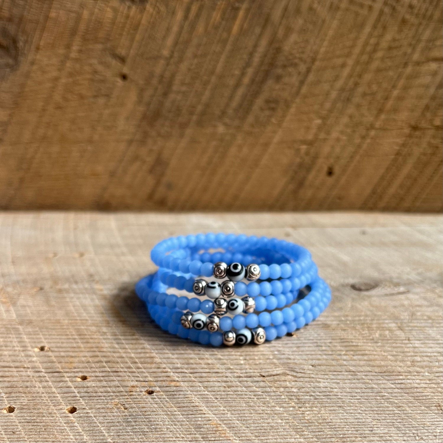 SariBlue® Cultured Seaglass Evil Eye Bracelet - Cornflower Blue MINI