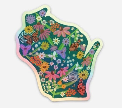 Wisconsin Wildflowers Holographic Sticker | Original Botanical Art