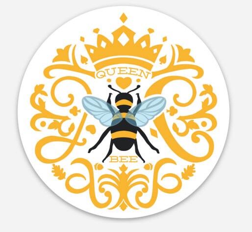 Queen Bee Sticker | Vintage Crown Illustration, Waterproof Vinyl Decal