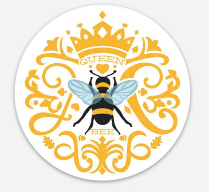 Queen Bee Sticker | Vintage Crown Illustration, Waterproof Vinyl Decal