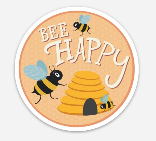 Bee Happy Vinyl Sticker | Original Bee Artwork for Laptops, Water Bottles