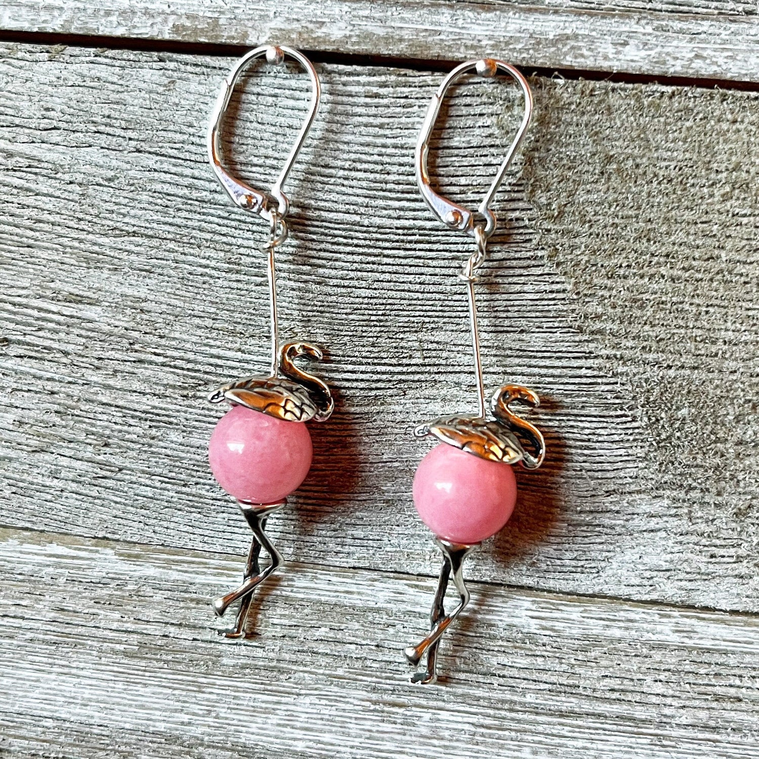 Funny Pink Flamingo Earrings featuring sterling silver design, perfect for tropical lovers and beach-themed gifts.
