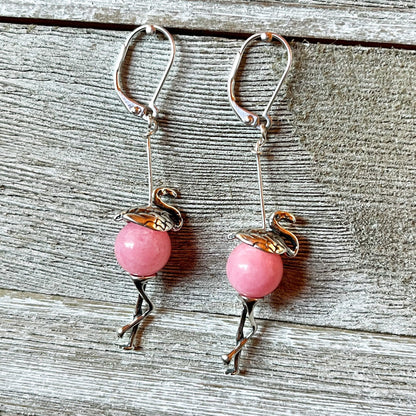 Funny Pink Flamingo Earrings featuring sterling silver design, perfect for tropical lovers and beach-themed gifts.