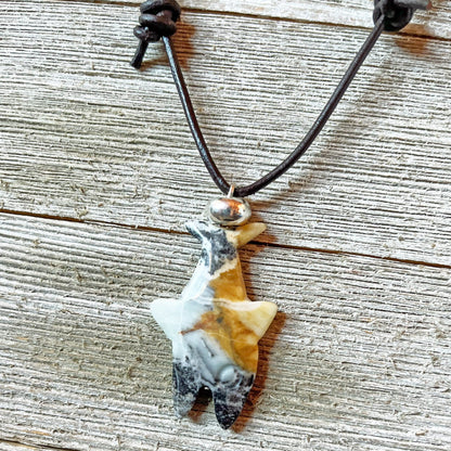 Close-up view of Shark Pendant Carved Amazonite Necklace showcasing unique stone details, ideal for unisex jewelry lovers.