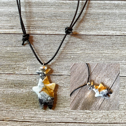 Shark Pendant Carved Amazonite Necklace on an adjustable leather cord, perfect for fishing enthusiasts from the BVI Blues Collection.
