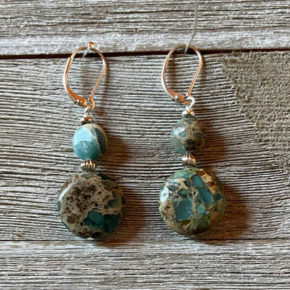 Close-up view of Aqua Terra Stone Earrings showcasing Sediment Jasper&