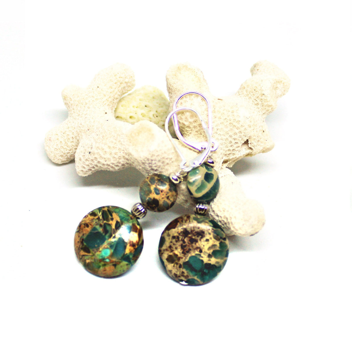 Aqua Terra Stone Earrings featuring Sediment Jasper jewelry in aqua and tan colors like ocean surf from the BVI Blues Collection.