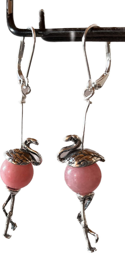 Funny Pink Flamingo Earrings - Dangle earrings featuring elegant flamingo design, ideal gift for beach enthusiasts.