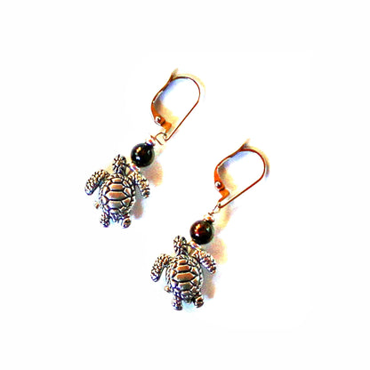 Sea Turtle Earrings - Color Change Mood Bead Toppers for turtle lovers, featuring cheerful sea turtles and sterling silver lever backs in the BVI Blues Collection.