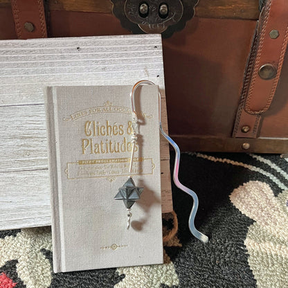Close-up of Sacred Geometry Merkaba Bookmark with Hematite, a thoughtful gift for mothers, fathers, or avid readers.