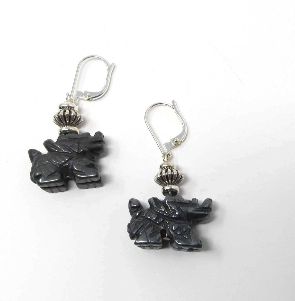 Fantasy Themed Jewelry - Carved Black Hematite Dragon Earrings &amp; Necklace Set, Unique Gamer Gift