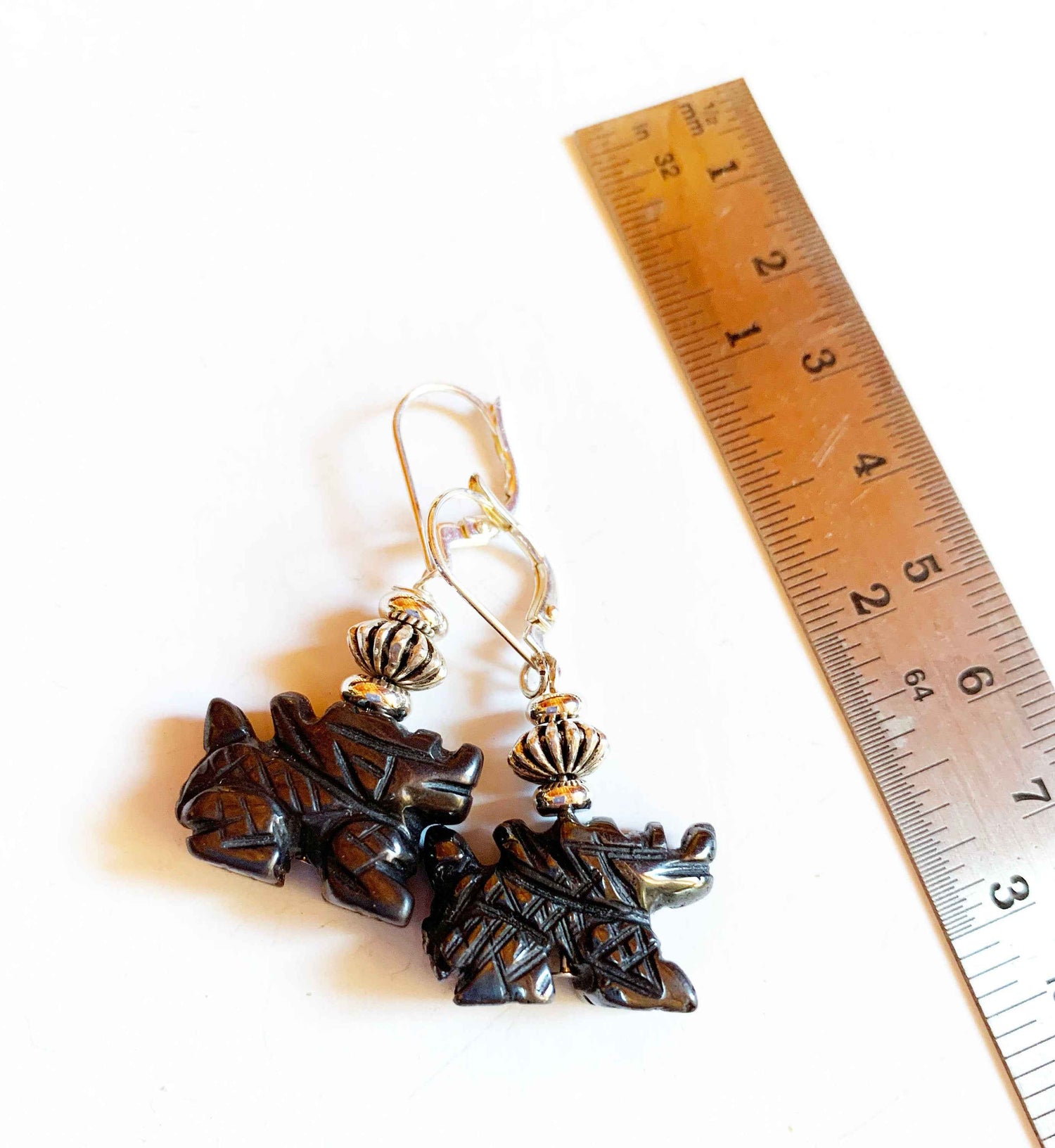 Fantasy Themed Jewelry - Carved Black Hematite Dragon Earrings &amp; Necklace Set, Unique Gamer Gift