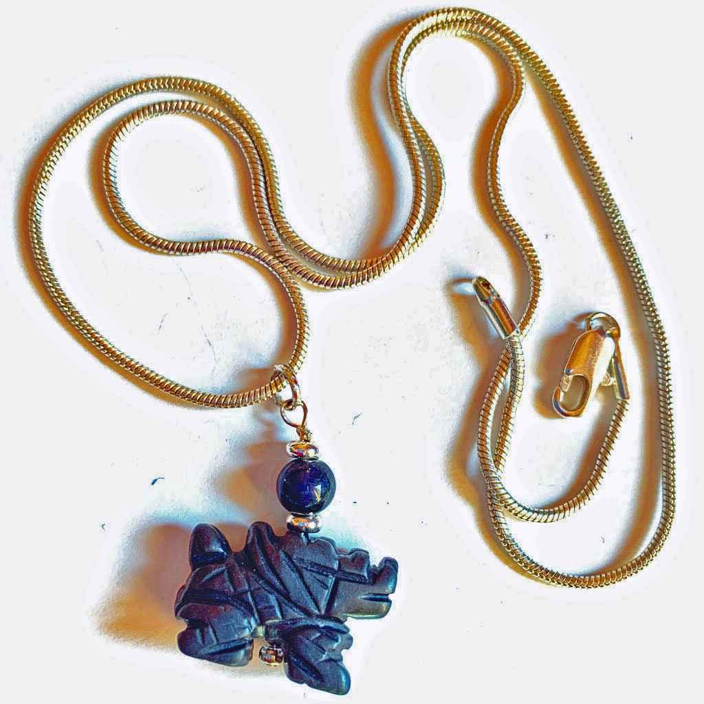 Fantasy Themed Jewelry - Carved Black Hematite Dragon Earrings &amp; Necklace Set, Unique Gamer Gift