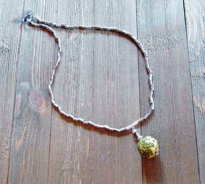Artisan Ocean Jasper Necklace - 20" Minimalist Sphere Pendant for Spiritual Insight