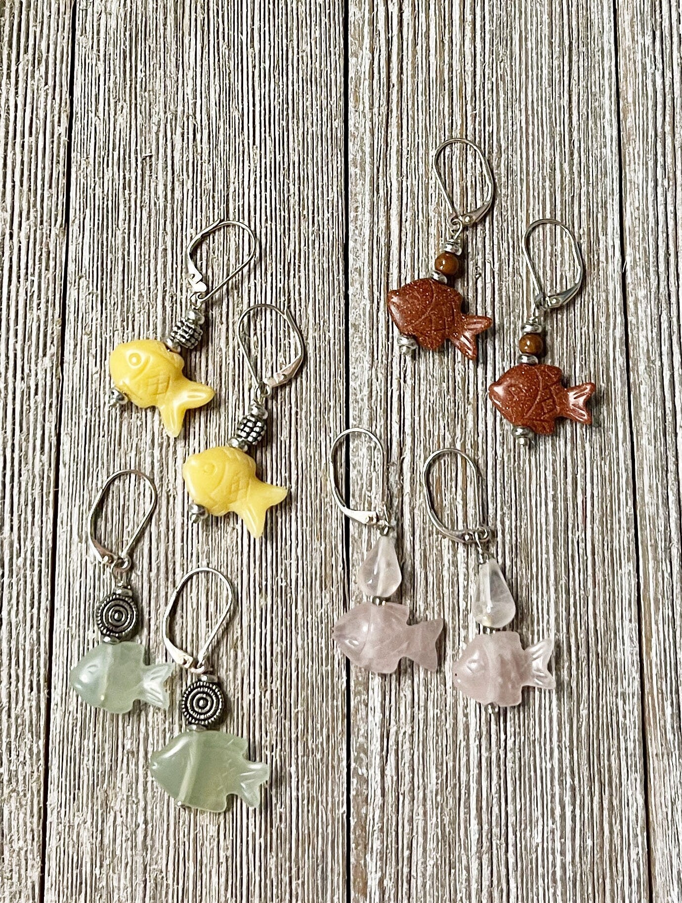 Handcrafted Fish Earrings - Vibrant and playful animal jewelry, ideal for nature enthusiasts, showcasing elegance and whimsy in colorful stone designs.