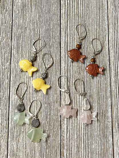 Handcrafted Fish Earrings - Vibrant and playful animal jewelry, ideal for nature enthusiasts, showcasing elegance and whimsy in colorful stone designs.