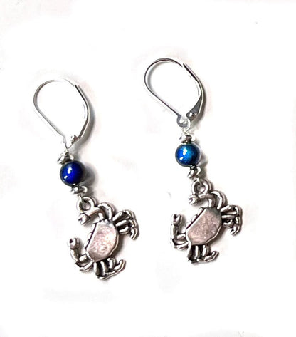Color Changing Crab Dangle Earrings showcasing a vibrant crab design under a mood bead, perfect for ocean lovers.