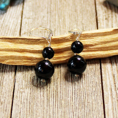 Black Tourmaline Sphere Earrings - Artisan Designed Metaphysical Gemstone Jewelry