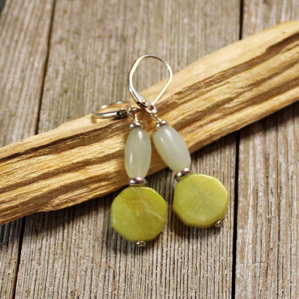 Close-up of Hexagon Stone Earrings, showcasing the vibrant colors of quartz and green aventurine in elegant design.