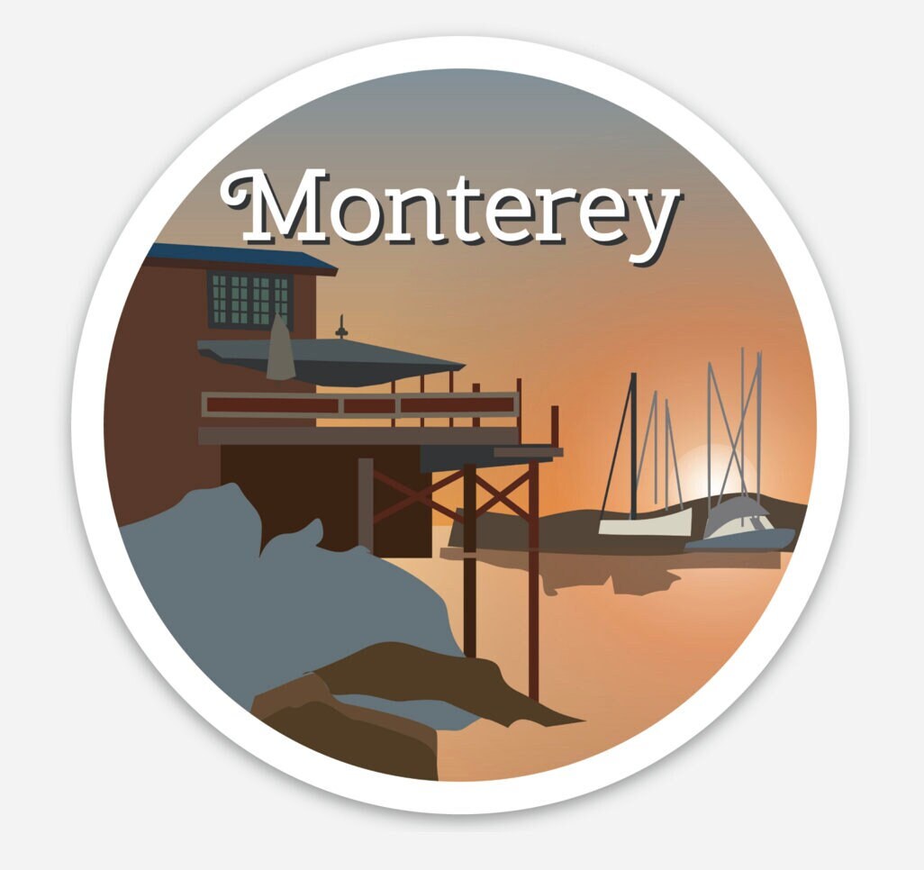 Monterey California Travel Sticker | Vintage Coastal Art Decal (Waterproof)