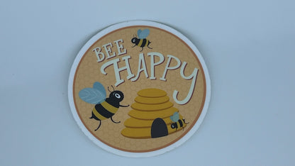 Bee Happy Vinyl Sticker | Original Bee Artwork for Laptops, Water Bottles