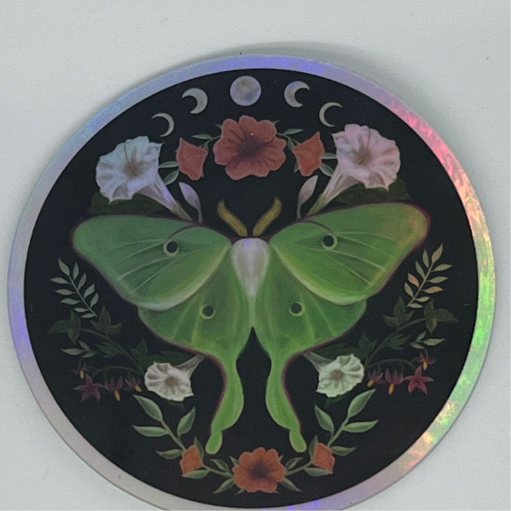 Holographic Luna Moth Sticker | Moon Phase Celestial Vinyl Decal (3 Inch)