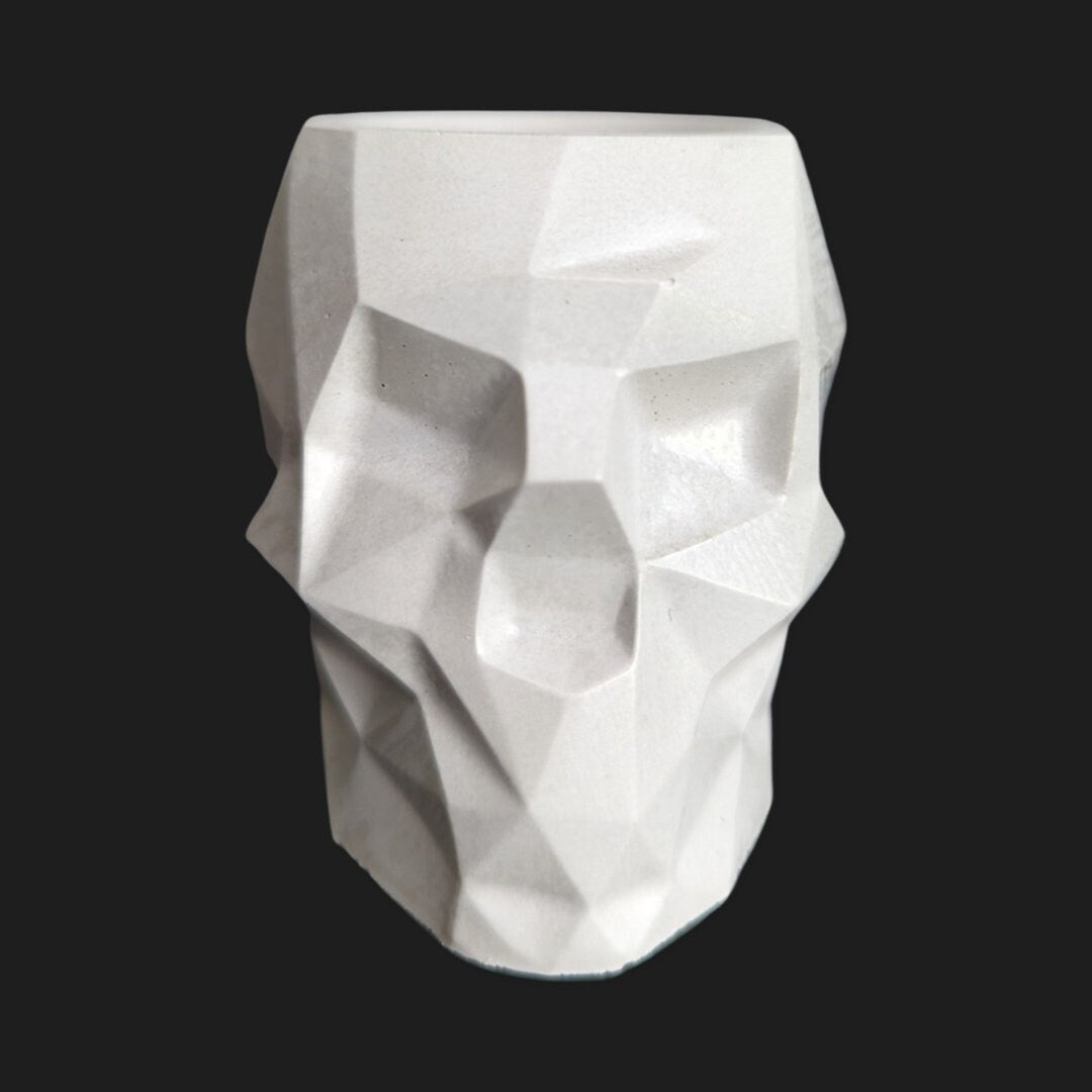Small Skull Succulent Pot | Gray &amp; White Concrete Planter | Cactus Holder | Low Poly Skull Vase | Indoor Garden Decor | Gothic Plant Pot