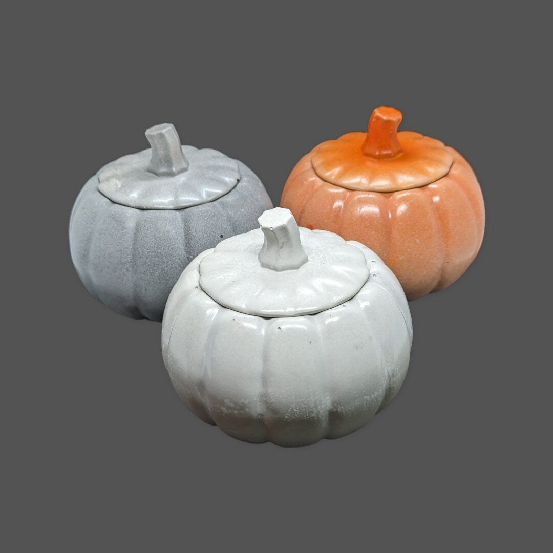 Concrete Pumpkin Jar with Lid | Halloween Candy Dish | Modern Fall Candle Vessel | Cement Pumpkin Trinket Box | Autumn Jewelry Storage