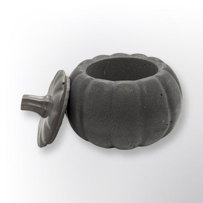Concrete Pumpkin Jar with Lid | Halloween Candy Dish | Modern Fall Candle Vessel | Cement Pumpkin Trinket Box | Autumn Jewelry Storage