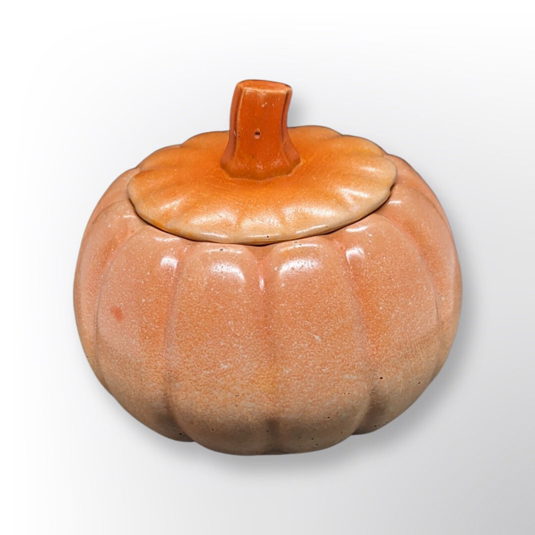 Concrete Pumpkin Jar with Lid | Halloween Candy Dish | Modern Fall Candle Vessel | Cement Pumpkin Trinket Box | Autumn Jewelry Storage