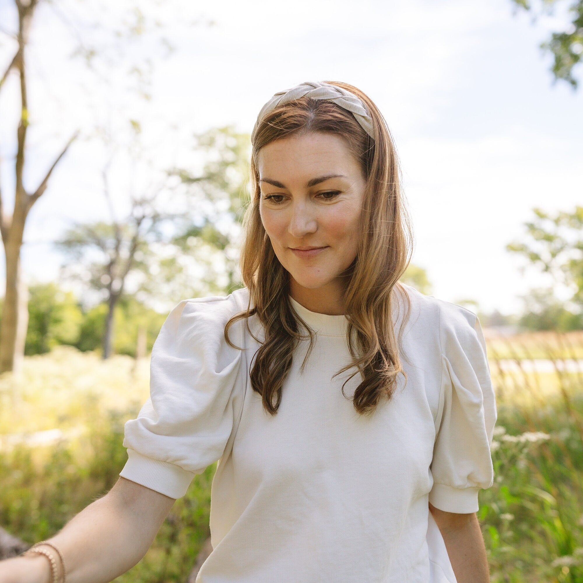 Light Tan Braided Linen Headband: Neutral Turban Style