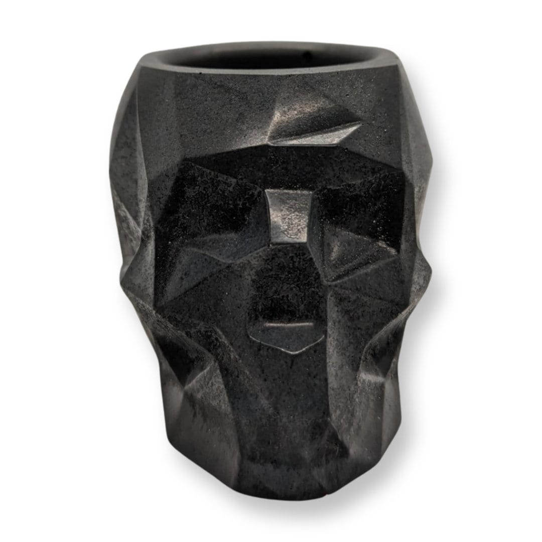 Small Skull Succulent Pot | Gray &amp; White Concrete Planter | Cactus Holder | Low Poly Skull Vase | Indoor Garden Decor | Gothic Plant Pot
