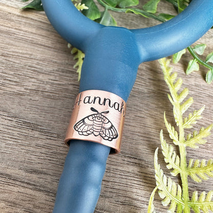 Custom Stethoscope ID Charm • Moth at Night Name Tag • Nurse RN Doctor Midwife Gift • Graduation Gift • Stethoscope Accessories