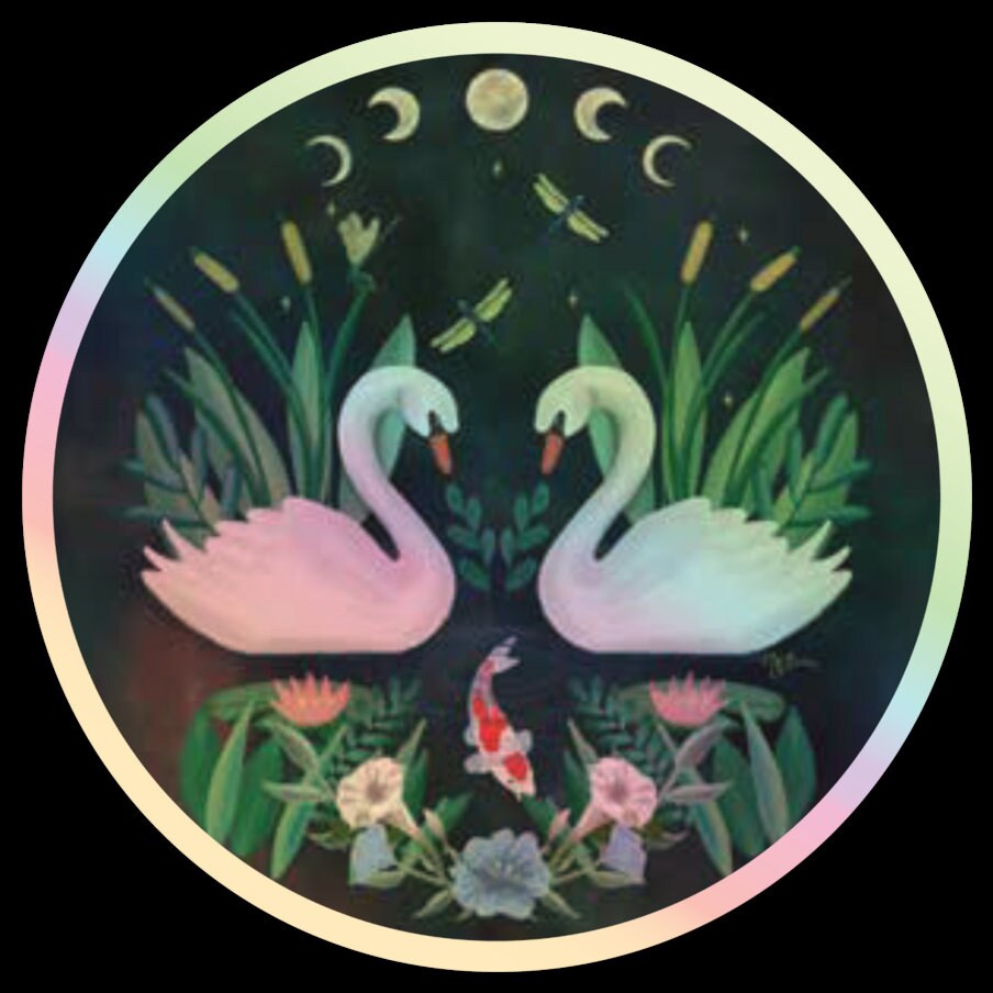 Holographic Swan Moon Phase Sticker | Celestial Water Birds Vinyl Decal