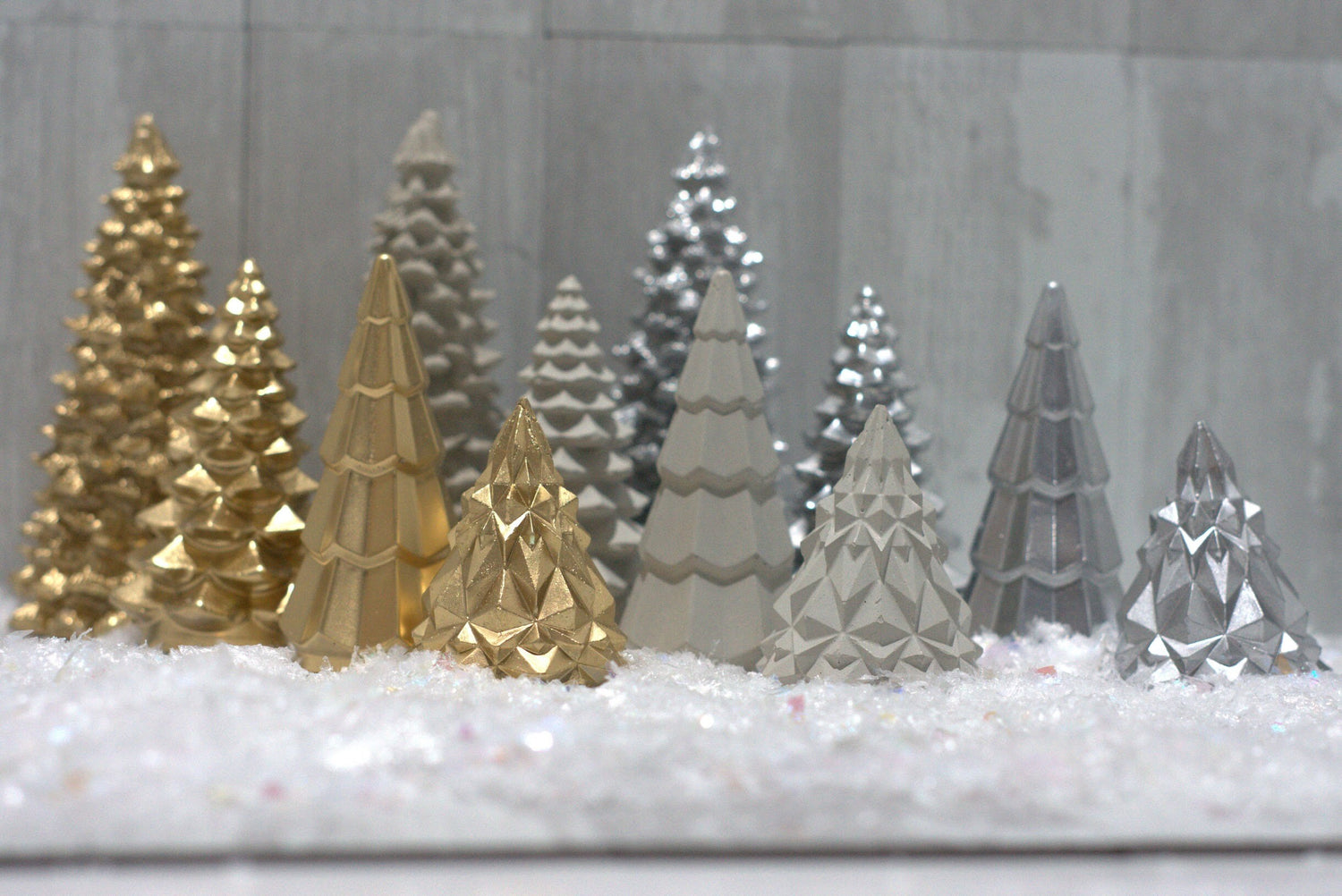 Concrete Christmas Tree Decor | Minimalist Modern Holiday Mantel Decor | Geometric Cement Trees | Neutral Industrial Tabletop Winter Decor