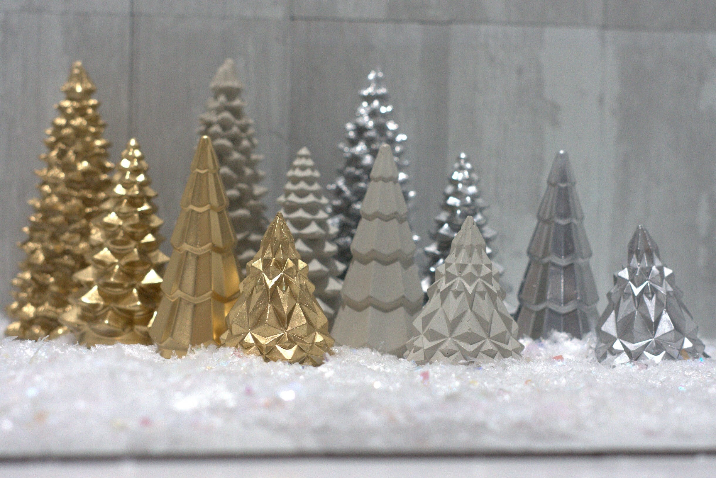 Concrete Christmas Tree Decor | Minimalist Modern Holiday Mantel Decor | Geometric Cement Trees | Neutral Industrial Tabletop Winter Decor