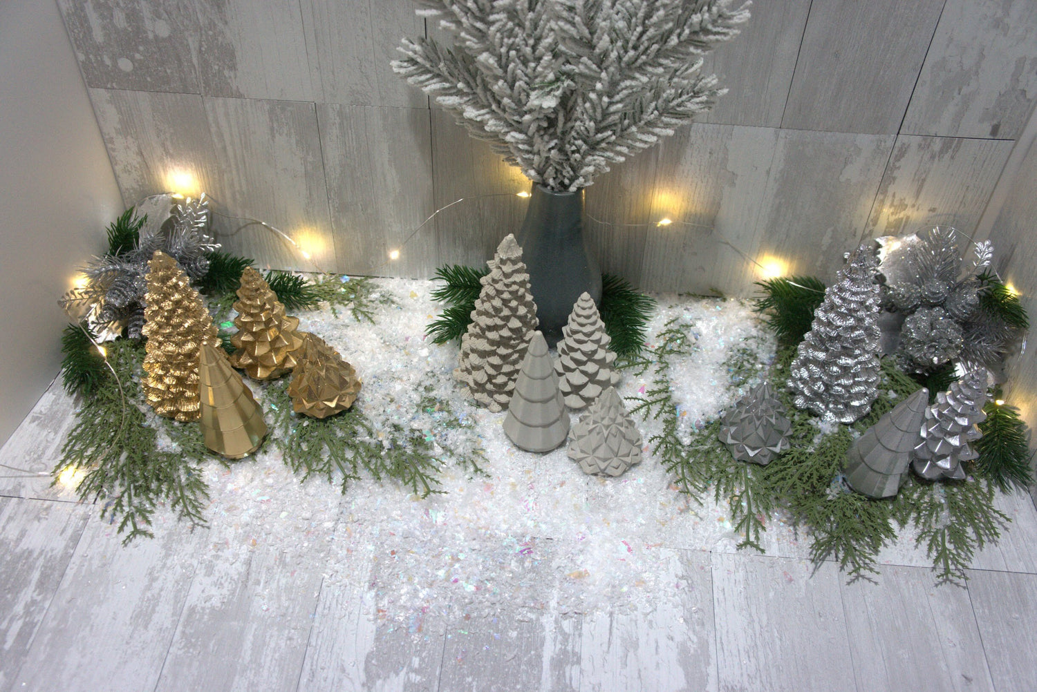 Concrete Christmas Tree Decor | Minimalist Modern Holiday Mantel Decor | Geometric Cement Trees | Neutral Industrial Tabletop Winter Decor