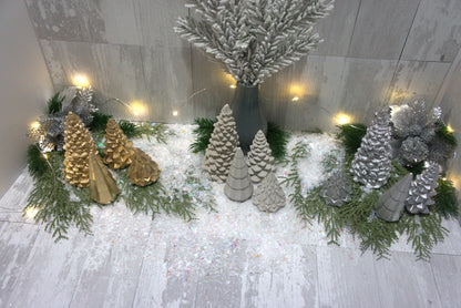 Concrete Christmas Tree Decor | Minimalist Modern Holiday Mantel Decor | Geometric Cement Trees | Neutral Industrial Tabletop Winter Decor