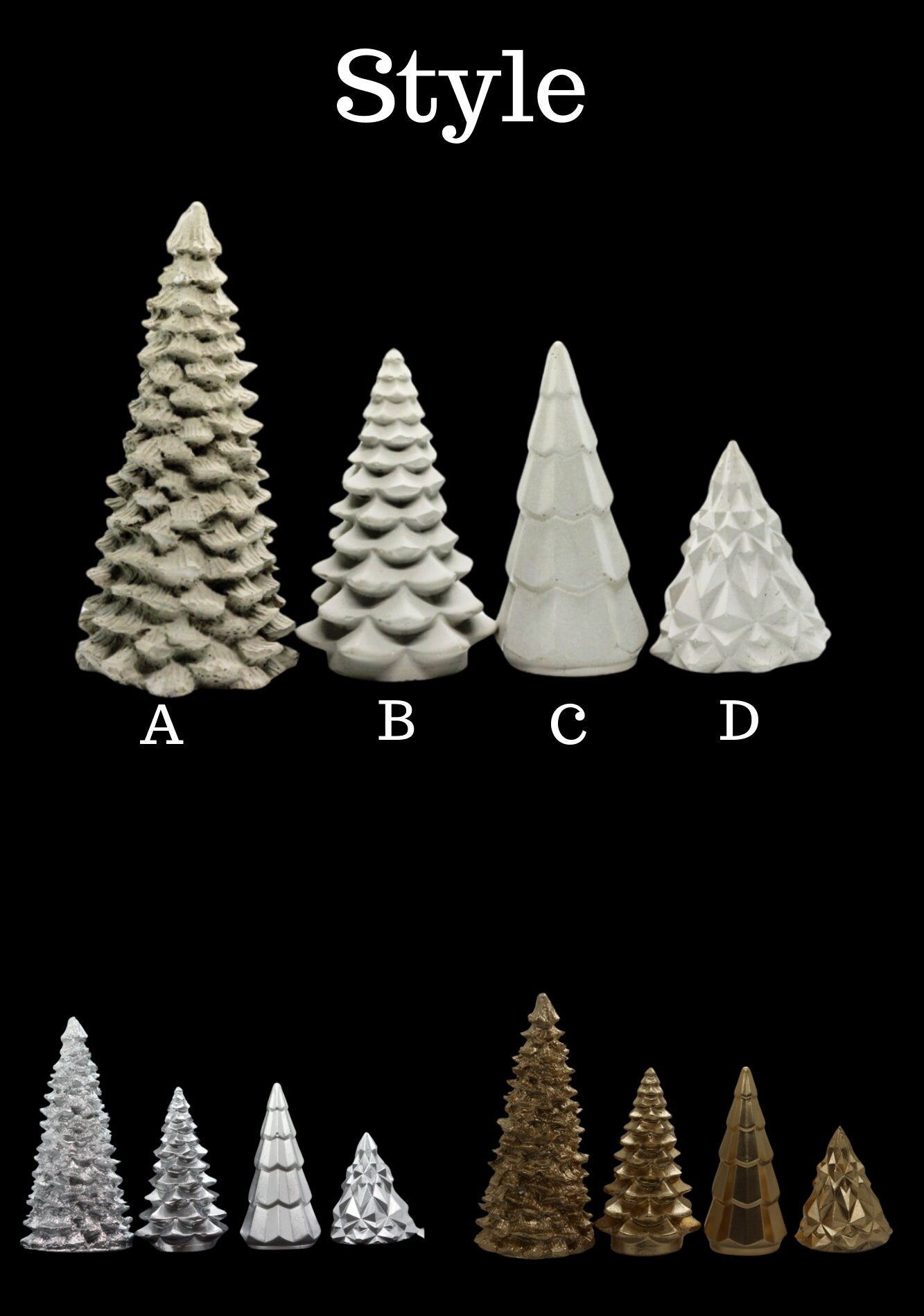 Concrete Christmas Tree Decor | Minimalist Modern Holiday Mantel Decor | Geometric Cement Trees | Neutral Industrial Tabletop Winter Decor
