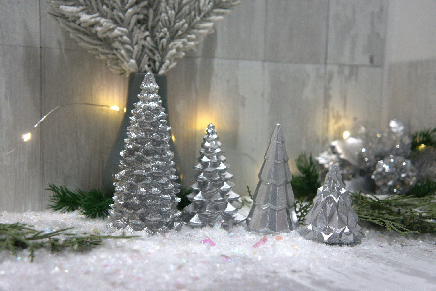 Concrete Christmas Tree Decor | Minimalist Modern Holiday Mantel Decor | Geometric Cement Trees | Neutral Industrial Tabletop Winter Decor
